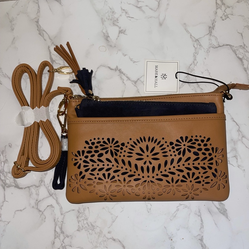 NWT Mark & Hall two piece crossbody blue and tan - Picture 2 of 4